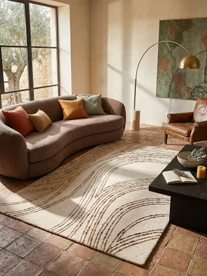 Produktbild von Wollteppich Kurzflor Abstrakt Natur-Orange 160x230 cm Wohnzimmer Schlafzimmer Retro HUMBER | Kadima Design