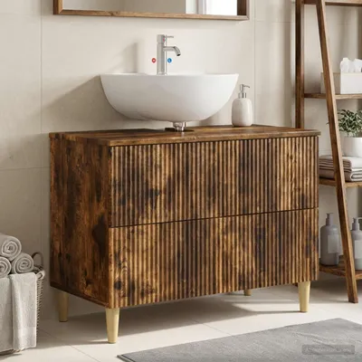 Image de Meuble sous-lavabo ARNHEM, finition chêne fumé, dimensions : 82 x 41 x 59 cm