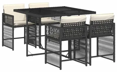 Immagine prodotto di vidaXL set da pranzo da giardino a 5 pezzi con cuscini in rattan nero