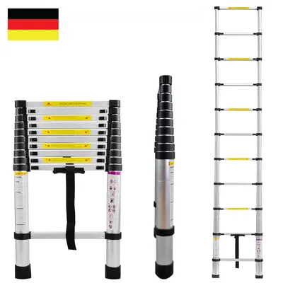 Produktbild von NAIZY Teleskopleiter 3,2m Alu-teleskopleiter Rutschfester Aluleiter Schiebeleiter Sprossenleiter Ausziehleiter Mehrzweckleiter max 150 kg Belastbarkeit