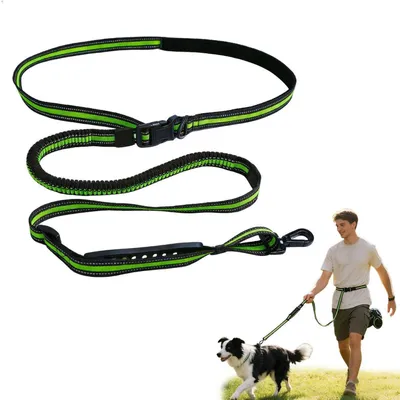 Produktbild von Joggingleine Hunde mit Hüftgurt Freihändig Laufleine Reflektorstreifen Neon Grün 2.5m