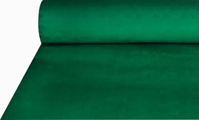 A roll of dark green fabric is shown, with the fabric unrolling onto a flat surface.