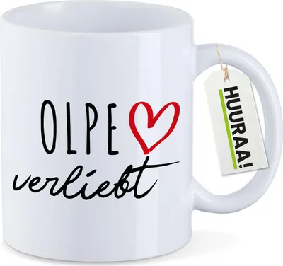 Produktbild von Huuraa Kaffeetasse Olpe verliebt 330ml Weiß Keramik Kaffeebecher Geschenkidee