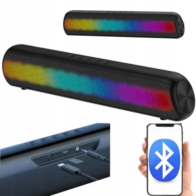 Obrázek produktu pro Bluetoothová soundbar, 10 W, s RGB LED, pro počítač, notebook, AUX, TF kartu, karaoke