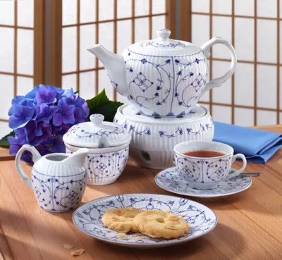 Produktbild von NEU! Heiko Blume Porzellan Teeservice indisch blau-22 tlg. für 6 Personen Teeset