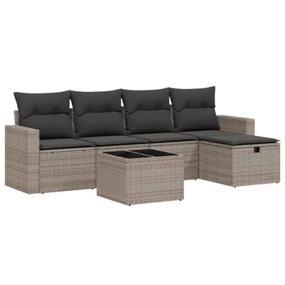 Immagine prodotto di set di divani da giardino 6 pezzi con cuscini in poly rattan grigio