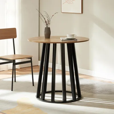 Produktbild von Esstisch 'Lensuu' 76 x Ø80 cm Küchentisch Metallgestell Bistrotisch rund Schwarz/Eicheoptik
