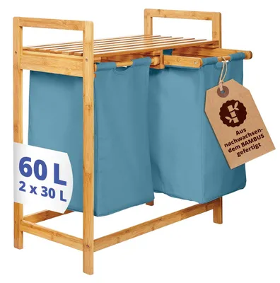 Produktbild von Lumaland 08445, 60 l, Rechteckig, Bambus, Baumwolle, Polyester, Holz, Bambus, Blau, Kein Muster, Holz