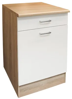 Produktbild von Unterschrank ANDY, 90 cm hoch, 50 cm breit, Weiß matt Sonoma Eiche, 1 Schubkasten, 1 Tür