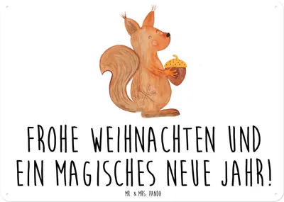 Produktbild von Mr. & Mrs. Panda tafel Eichhörnchen Weihnachten DIN A6 - Weiß - Geschenk, Weihnachtsgruß, Metallbild, Türschild, Frohe, Weihnachtsmotiv, Blechschild, Wandbild, Schild