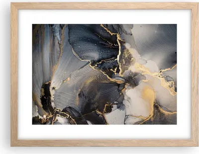 Produktbild von Gerahmtes Poster - Rahmen in heller Eiche - Dunkel Abstraktion Gold - 40x30 cm - Wand Bild - Wanddeko - Wandbilder - Kunstposter - Wandposter - Bilderrahmen - Bilder - Kunstdruck - P2NAA40x30-4824