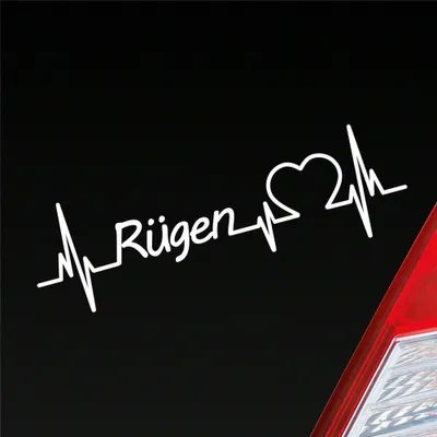 Produktbild von Auto Aufkleber Rügen Herz Puls Insel Island Ostsee Liebe Love 19x6 cm Weiss Glanz Sticker Heckscheibenaufkleber