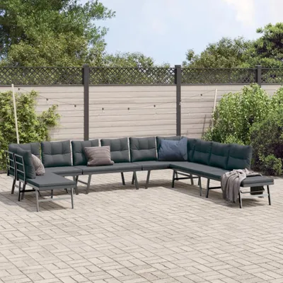Productafbeelding van Maison Exclusive - 7-delige set met banken met kussens, zwart gepoedercoat staal