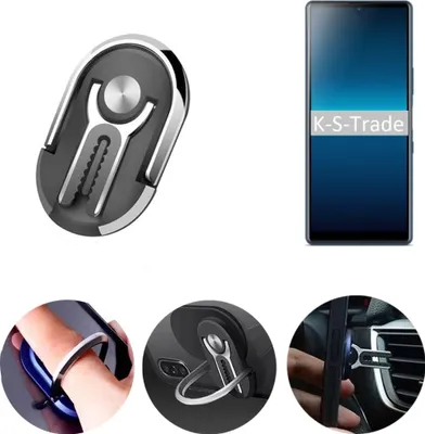 Produktbild von K-S-Trade 3in1 Smartphone-Ring Handy-Ring kompatibel mit Sony Xperia L4 Fingerhalterung  Handyring Tischständer Lüftungsgitter-Halterung Tisch