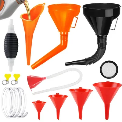 Obrázek produktu pro Sada trychtýřů, 10 kusů, s ruční pumpou, plast, univerzální, pro automobily, dílny, domácnosti