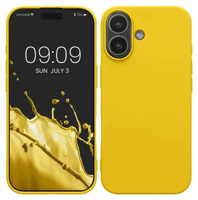 Produktbild von kwmobile Hülle kompatibel mit Apple iPhone 17 Hülle - gummierte TPU Silikon Handyhülle - Schutzhülle für kabelloses Laden - Case in Strahlend Gelb