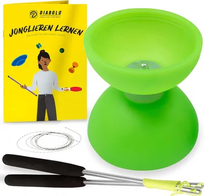 Produktbild von Diabolo Freizeitsport Diabolo Set mit PLAY Diabolo UV Comet (grün) - inkl. Alu-Handstäben, Ersatzschnur und Jonglageanleitung
