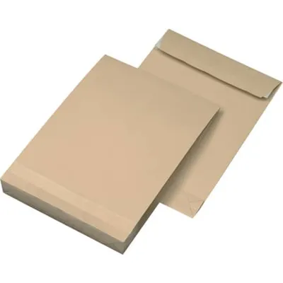 Produktbild von Faltentaschen - B4, ohne Fenster, 40 mm-Falte, Klotzboden, haftklebend, 140 g/qm, braun, 100 Stück, 1 St.