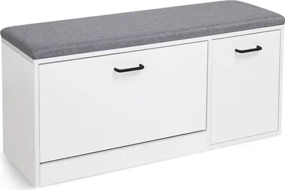Image de Meerveil Banc à chaussures, étagère à chaussures avec siège, banc de rangement avec porte-chaussures en bois, adapté au couloir et à l'entrée, L100 x l30 x H46,5 cm, Blanc