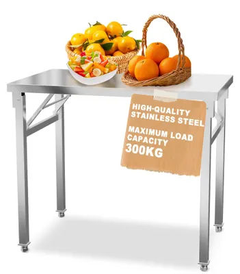 Obrázok produktu pre Sklopný pracovný stôl - Skladací pracovný stôl - Stôl z nehrdzavejúcej oceli - Stolík na catering - Servírovací stolík - Kompaktný dizajn