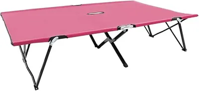 Image de Lit de camping pliable double, rose, pour 2 personnes. Lit de campagne en acier, robuste, idéal pour le camping, les voyages et le jardin. Dimensions : 194 x 124 x 44 cm. Capacité maximale : 240 kg