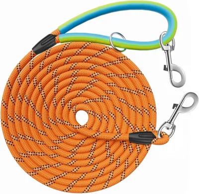 Productafbeelding van Sleeplijn voor honden 10 m - polyester - met 2 draaibare haken en rubberen handgreep - voor kleine tot grote honden