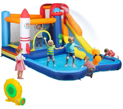 Produktbild von Aufblasbare Hüpfburg - Wasserrutsche mit Pool - Kletterwand - Wasserkanone - Inklusive Gebläse - Robustes Oxford-Gewebe - Für Jugendliche und Erwachsene ab 14 Jahren