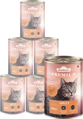 Produktbild von Dehner Premium Katzenfutter, Nassfutter getreidefrei, für ausgewachsene Katzen, Pute, 6 x 400 g Dose (2.4 kg)