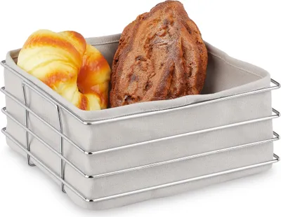 Image de Corbeille à pain Relaxdays en métal, avec doublure en tissu, corbeille à petits pains moderne, corbeille à petit-déjeuner en acier inoxydable, dimensions : 10,5 x 23 x 23 cm, gris