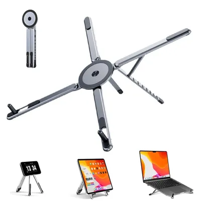 Produktbild von Laptopständer höhenverstellbar, klappbar Aluminium, 3-in-1 magnetisch, ergonomisch, für 4-16 Zoll Notebook Tablet Handy, rutschfest, tragbar