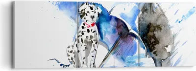 Produktbild von Bild auf Leinwand - Leinwandbild - Hund Regenschirm Regen Wetter - 90x30cm - Wand Bild - Wanddeko - Leinwanddruck - Bilder - Kunstdruck - Wanddekoration - Leinwand bilder - Wandkunst - CA90x30-3044