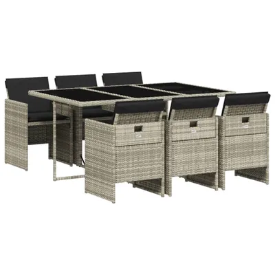 Produktbild von vidaXL 7-tlg. Garten-Essgruppe mit Kissen Hellgrau Poly Rattan
