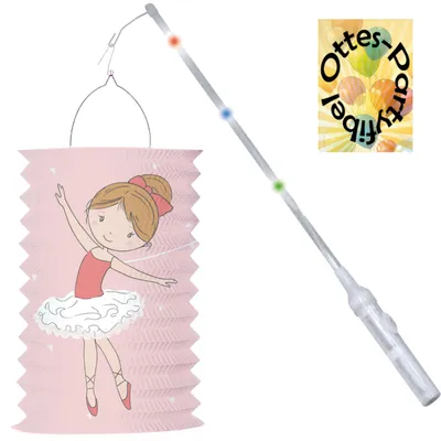 Produktbild von Ballerina-Laternen-Set Zuglaterne Lampion Little Dancer + LED weißer Laternenstab Leuchtstab