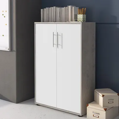 Produktbild von Parabita - Multifunktionsschrank 2 Türen, 79x118h cm Beton Grau, 4 Böden