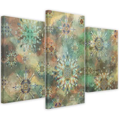 Produktbild von Triptychon auf leinwand stern mosaik 60x40 cm Feeby grün wandbild bereit zum aufhängen