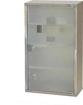 Produktbild von Natsen Edelstahl Medizinschrank abschließbare Apothekerschrank, Arzneischrank Erste Hilfe Schrank mit Glastür 60x30x12cm (Silber, 4 Fächer)