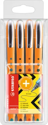 Produktbild von Tintenroller - STABILO worker+ - fein - 4er Pack - grün, rot, blau, schwarz