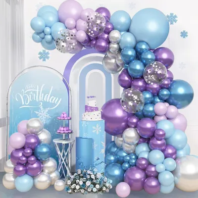 Image de Guirlande de ballons bleus et lilas, 114 pièces, décoration pour anniversaire, ensemble de décorations pour fête