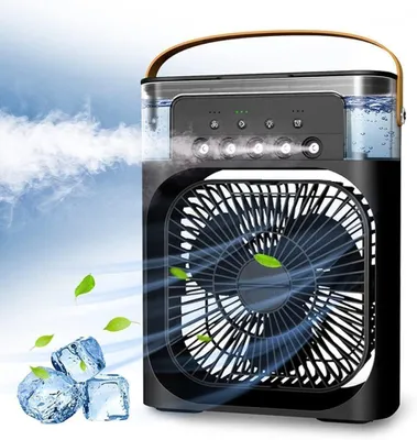 Obrázok produktu pre Prenosný ventilátor 4 v 1, klimatizácia (čierna) s funkciou rozprašovania vody, 3 režimy, objem 600 ml, s 7 farebnými LED svetlami, stolný ventilátor pre domáce a kancelárske použitie