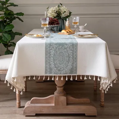 Produktbild von Rechteckige Tischdecke aus Baumwolle mit Fransen