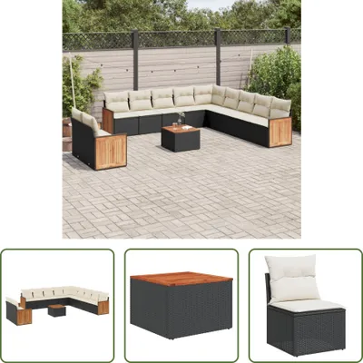 Produktbild von The Living Store 12-tlg. Garten-Sofagarnitur mit Kissen Schwarz Poly Rattan