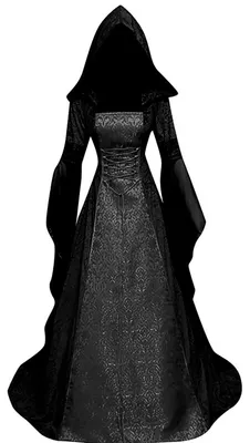 Produktbild von Gothic Kleid Damen Schwarz mit Kapuze, Renaissance Halloween Kostüm M