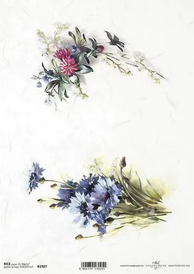 Produktbild von ITD Reispapier Decoupage Bastelpapier, Ikone A4 R1987 Frühlingsblumen, Kornblume, Klee