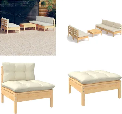 Produktbild von vidaXL 6 tlg. Garten Lounge Set mit Creme Kissen Kiefernholz - Garten-Lounge-Set - Garten-Lounge-Sets - Lounge-Set - Lounge-Sets