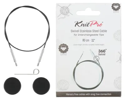 Produktbild von KnitPro - KnitPro The Mindful Collection Edelstahl Schwarz/Silber Schwenken 360° Austauschbar Kabel für 80cm Nadel - 1 Stück