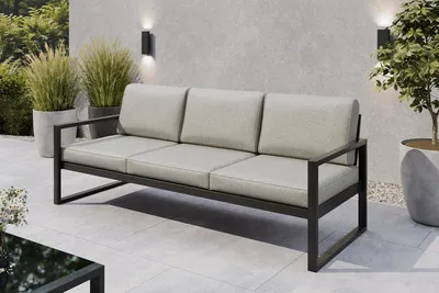 Produktbild von Margaret Hadas24 Gartensofa 3 Sitzer Outdoor Madera Lounge Couch Terrasse wetterfest Balkonmöbel Sitzbank mit Lehne, Gartenmöbel schwarz, beige