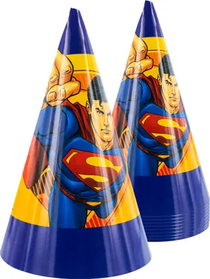 Produktbild von Recyclebare Papier Partyhüte Superman, 10 Stück, 10 x 16 Zentimeter