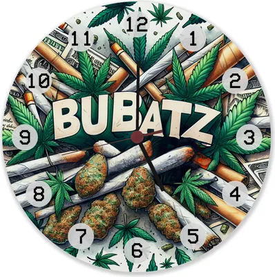 Produktbild von Marihuana Kiffer Wanduhr aus Alu mit Spruch Bubatz