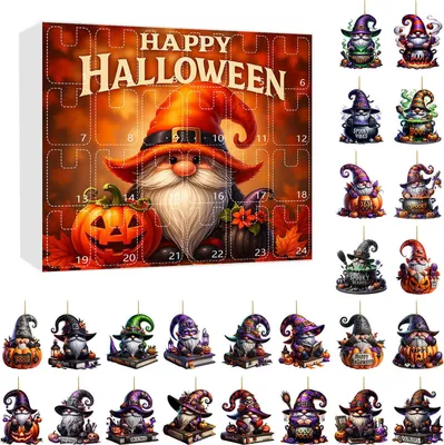Produktbild von Halloween-Adventskalender 2025 mit Wichteln, 2D-Acryl-Hängeornamente, 24-Tage-Countdown-Kalender für die Weihnachtsdekoration