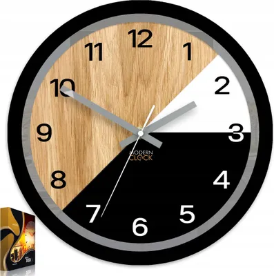 Produktbild von ModernClock, Wanduhr, Wohnzimmer, 33cm, große Wanduhr aus Eiche, PARIS Schwarz